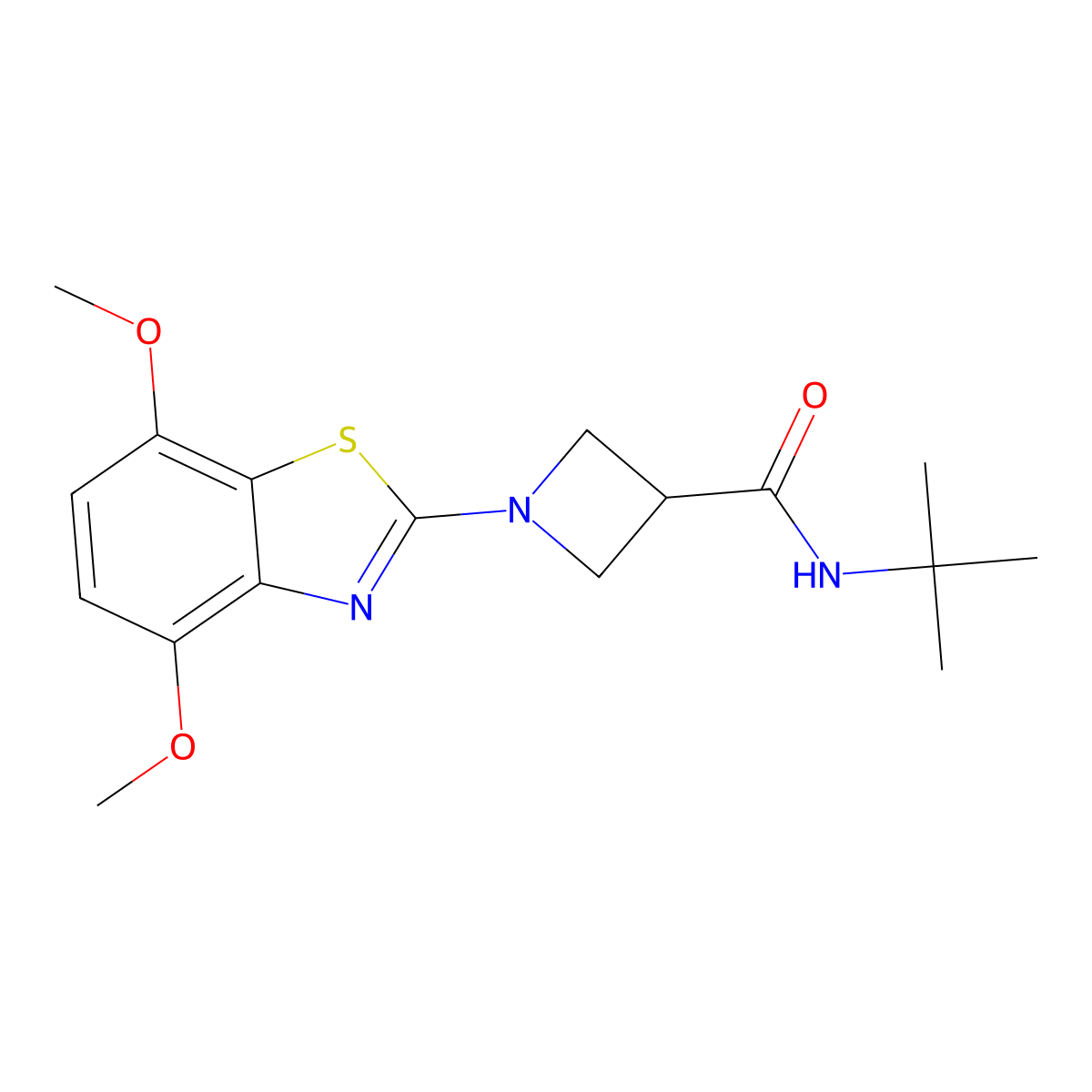 N-tert-butyl-1-(4,7-dimethoxy-1,3-benzothiazol-2-yl)azetidine-3-carboxamide molecular structure, CAS 2877686-80-9