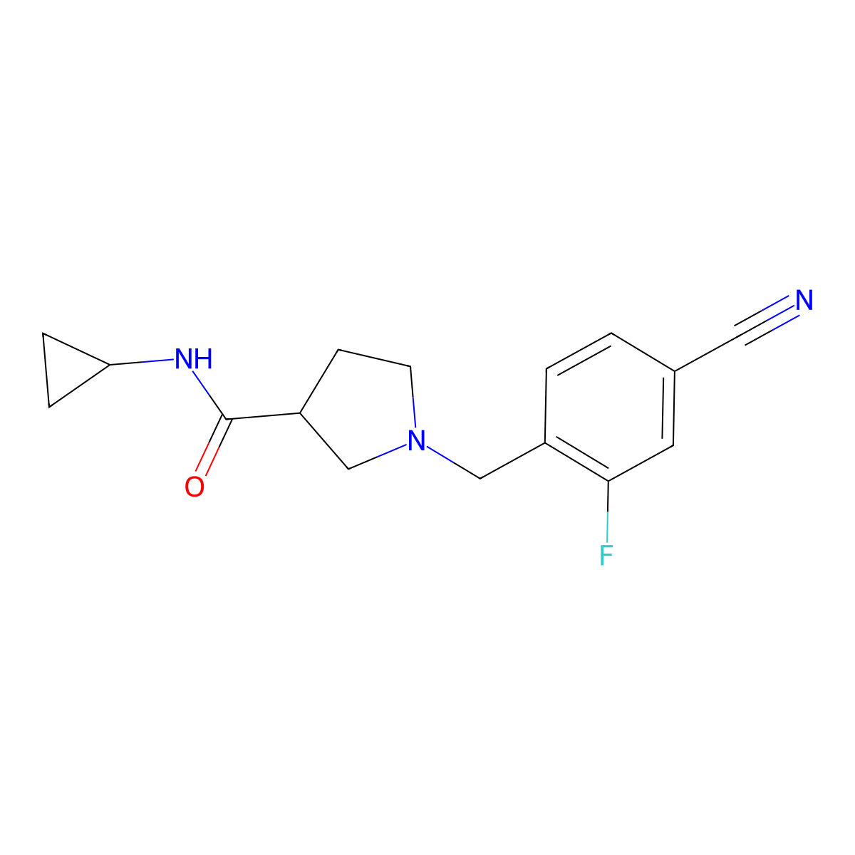 1-[(4-cyano-2-fluorophenyl)methyl]-N-cyclopropylpyrrolidine-3-carboxamide molecular structure, CAS 2877686-87-6