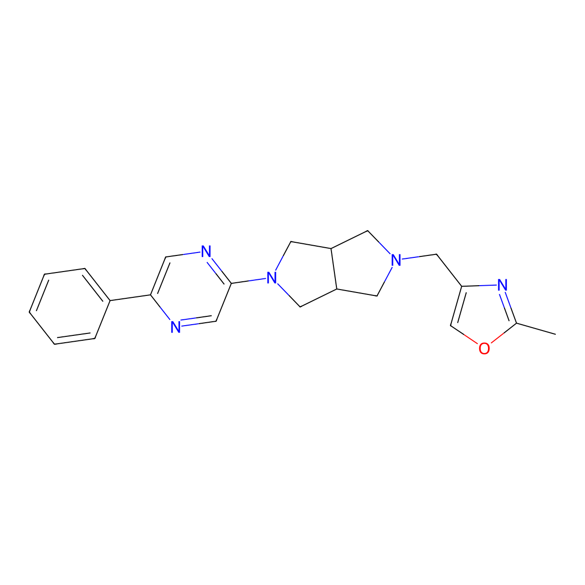 2-{5-[(2-Methyl-1,3-oxazol-4-yl)methyl]-octahydropyrrolo[3,4-c]pyrrol-2-yl}-5-phenylpyrazine molecular structure, CAS 2877686-92-3