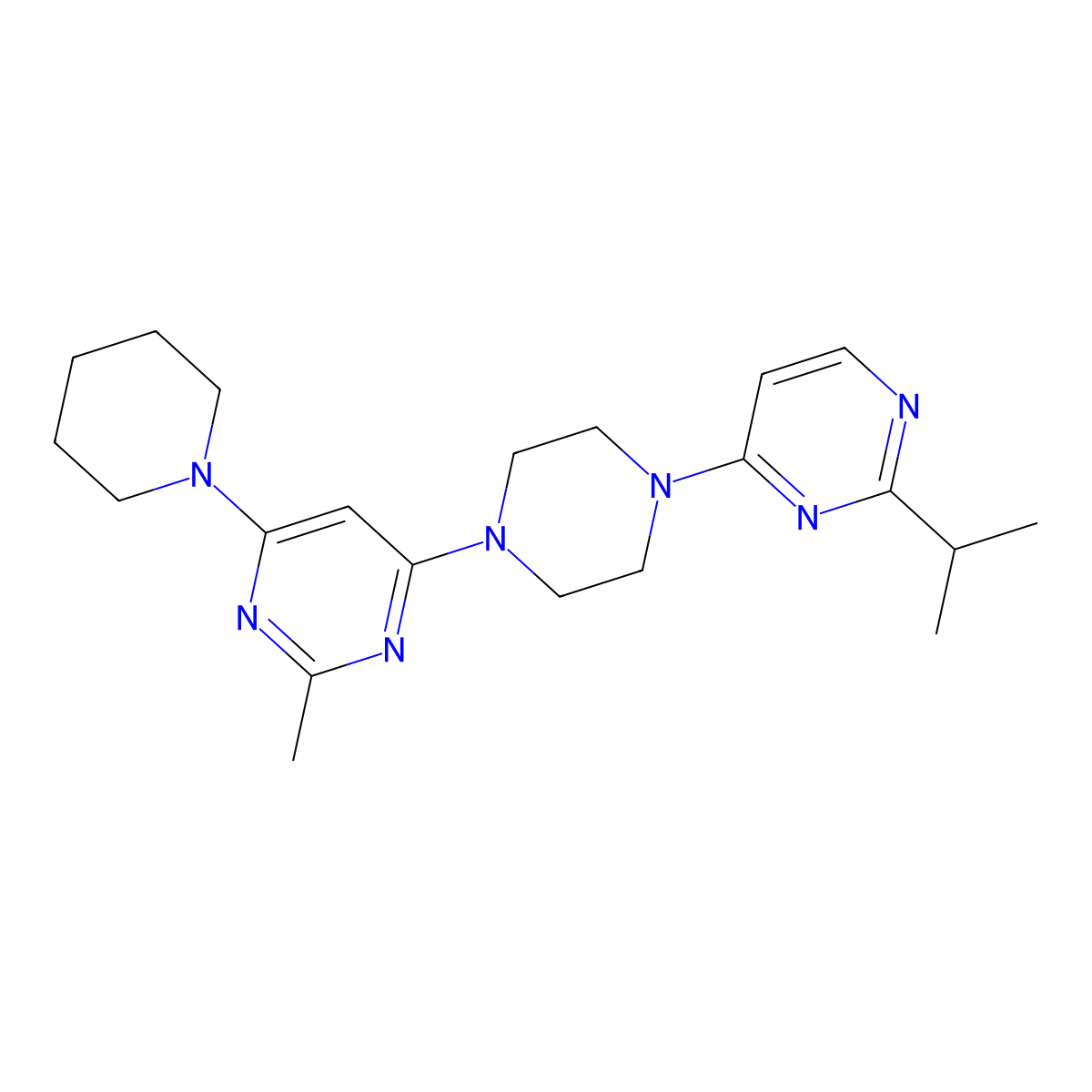 2-Methyl-4-(piperidin-1-yl)-6-{4-[2-(propan-2-yl)pyrimidin-4-yl]piperazin-1-yl}pyrimidine molecular structure, CAS 2877686-94-5