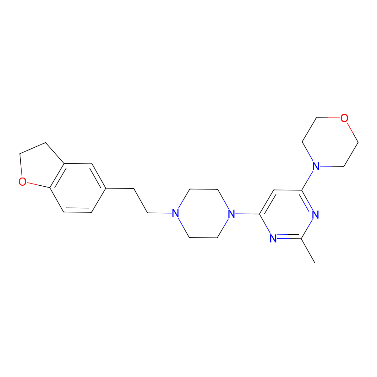4-(6-{4-[2-(2,3-Dihydro-1-benzofuran-5-yl)ethyl]piperazin-1-yl}-2-methylpyrimidin-4-yl)morpholine molecular structure, CAS 2877686-98-9