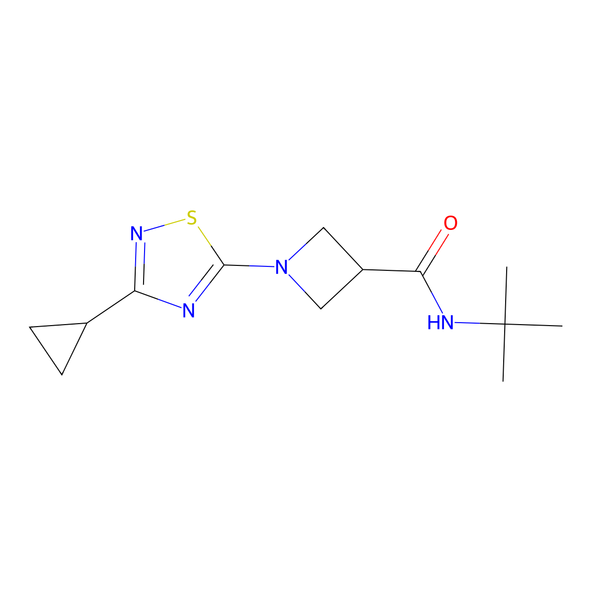 N-tert-butyl-1-(3-cyclopropyl-1,2,4-thiadiazol-5-yl)azetidine-3-carboxamide molecular structure, CAS 2877686-99-0
