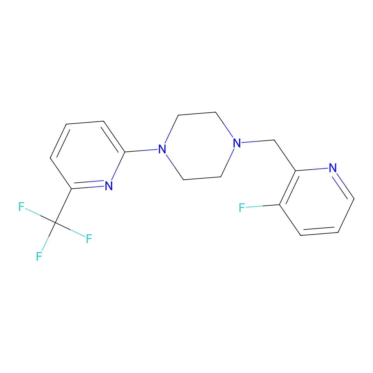 1-[(3-Fluoropyridin-2-yl)methyl]-4-[6-(trifluoromethyl)pyridin-2-yl]piperazine molecular structure, CAS 2877687-03-9