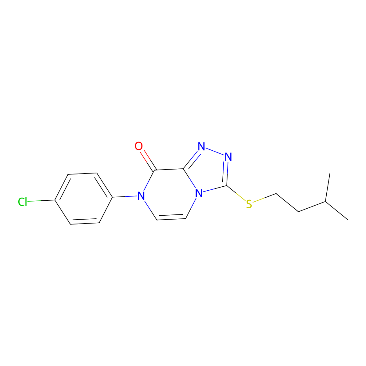 7-(4-chlorophenyl)-3-[(3-methylbutyl)sulfanyl]-7H,8H-[1,2,4]triazolo[4,3-a]pyrazin-8-one molecular structure, CAS 2877687-31-3
