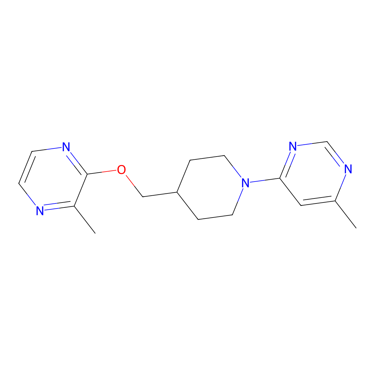 4-Methyl-6-(4-{[(3-methylpyrazin-2-yl)oxy]methyl}piperidin-1-yl)pyrimidine molecular structure, CAS 2877687-32-4