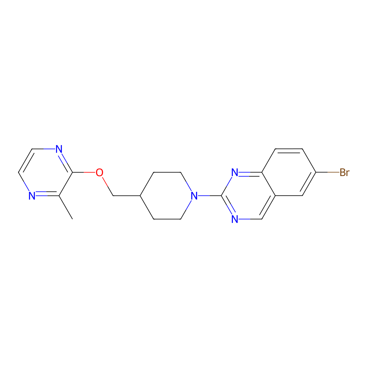 6-Bromo-2-(4-{[(3-methylpyrazin-2-yl)oxy]methyl}piperidin-1-yl)quinazoline molecular structure, CAS 2877687-33-5