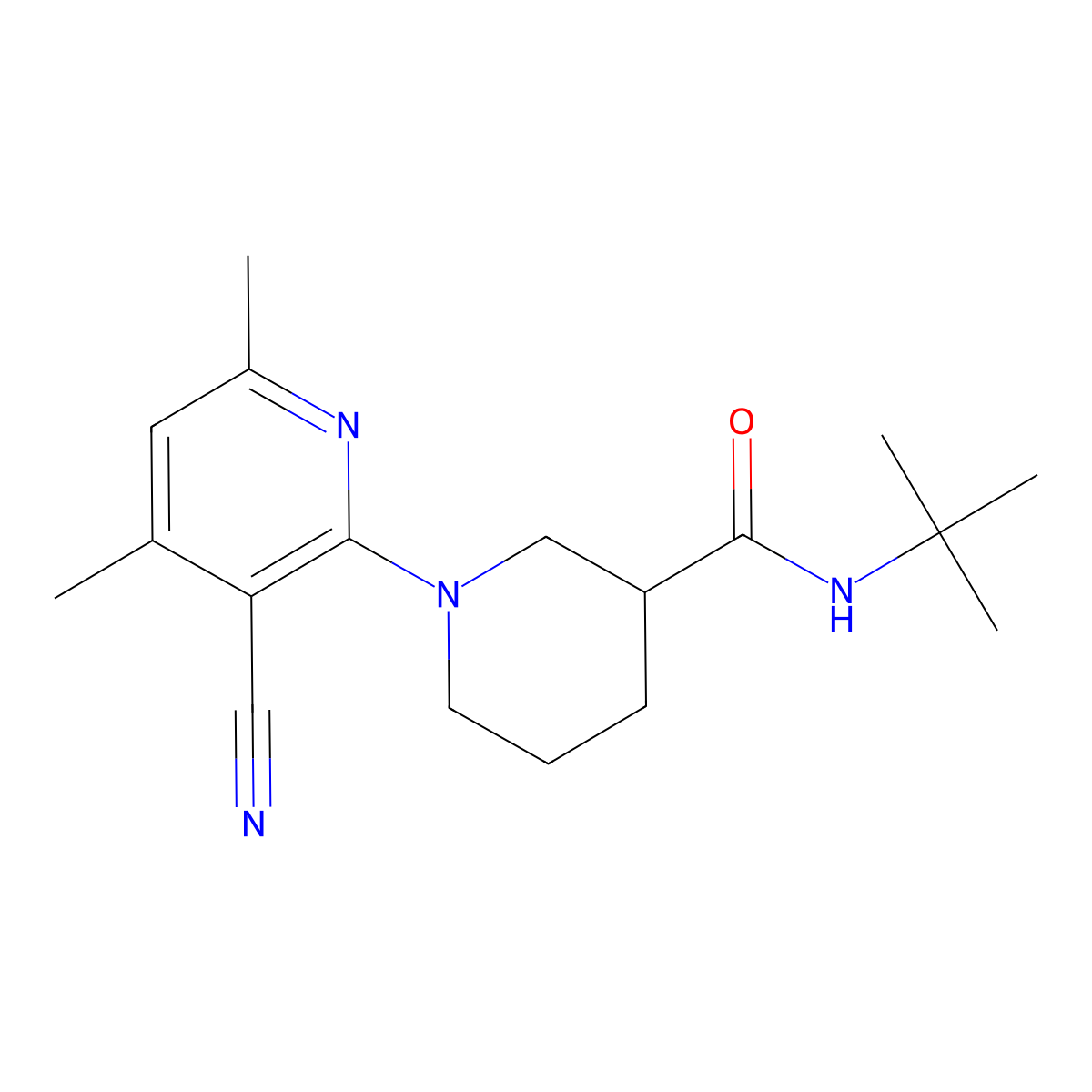 N-tert-butyl-1-(3-cyano-4,6-dimethylpyridin-2-yl)piperidine-3-carboxamide molecular structure, CAS 2877687-40-4