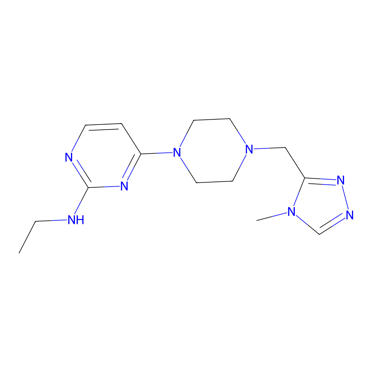 N-ethyl-4-{4-[(4-methyl-4H-1,2,4-triazol-3-yl)methyl]piperazin-1-yl}pyrimidin-2-amine molecular structure, CAS 2877687-41-5