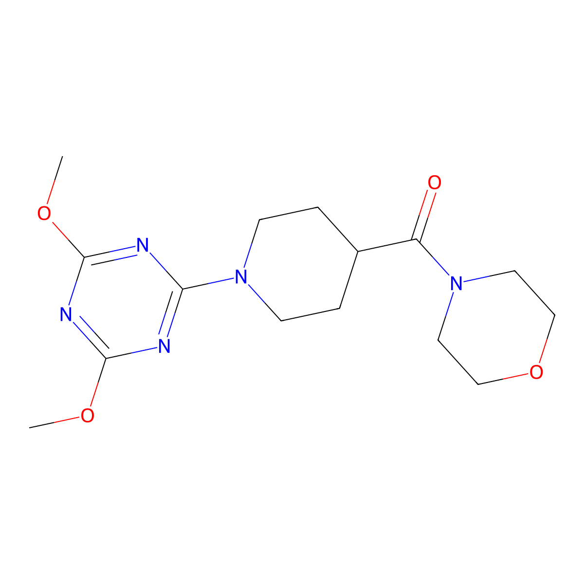 2,4-Dimethoxy-6-[4-(morpholine-4-carbonyl)piperidin-1-yl]-1,3,5-triazine molecular structure, CAS 2877687-42-6