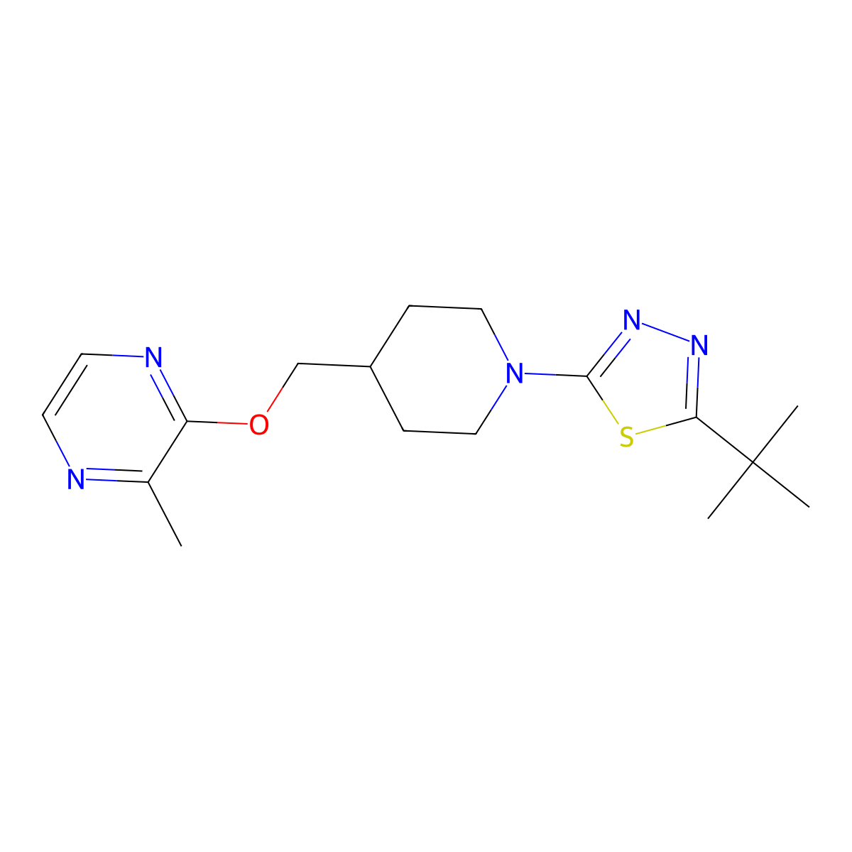 2-{[1-(5-Tert-butyl-1,3,4-thiadiazol-2-yl)piperidin-4-yl]methoxy}-3-methylpyrazine molecular structure, CAS 2877687-43-7