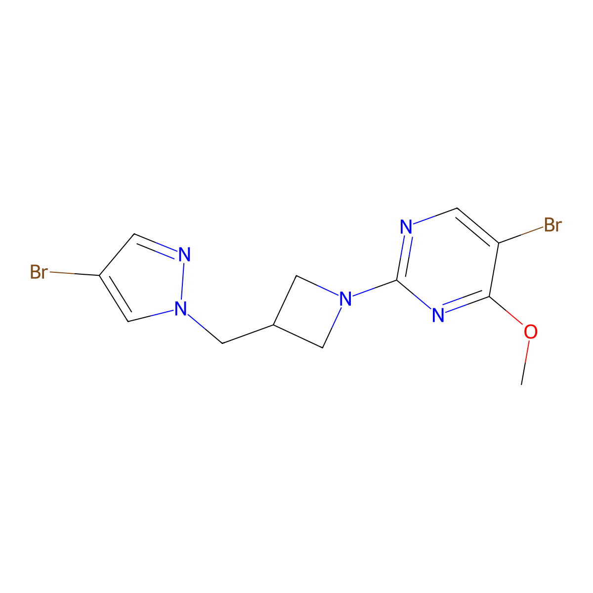 5-bromo-2-{3-[(4-bromo-1H-pyrazol-1-yl)methyl]azetidin-1-yl}-4-methoxypyrimidine molecular structure, CAS 2877687-48-2