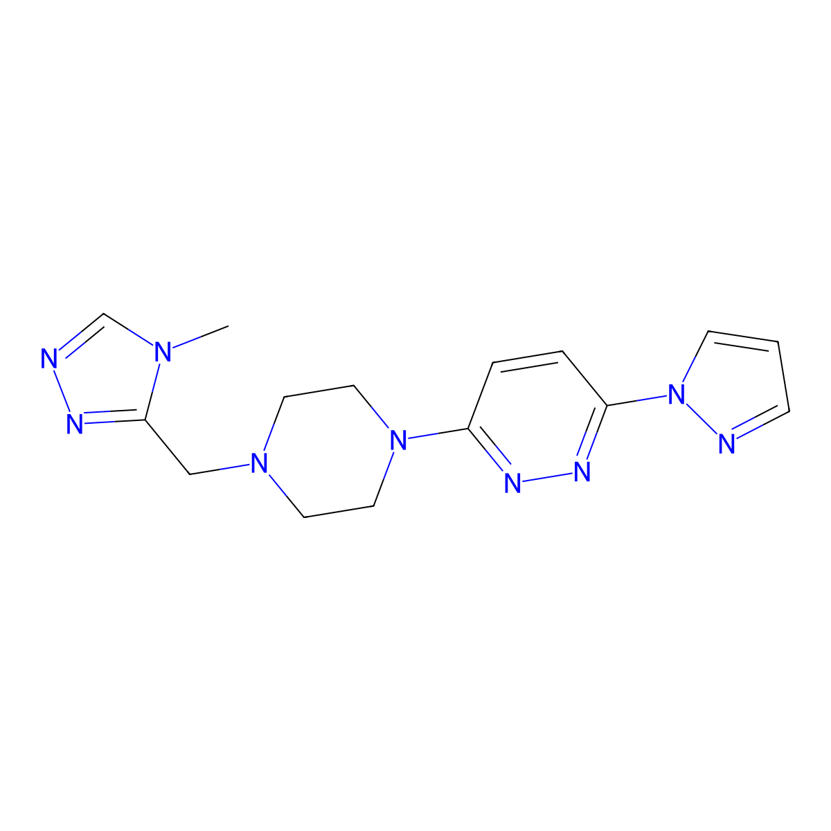 3-{4-[(4-methyl-4H-1,2,4-triazol-3-yl)methyl]piperazin-1-yl}-6-(1H-pyrazol-1-yl)pyridazine molecular structure, CAS 2877687-51-7