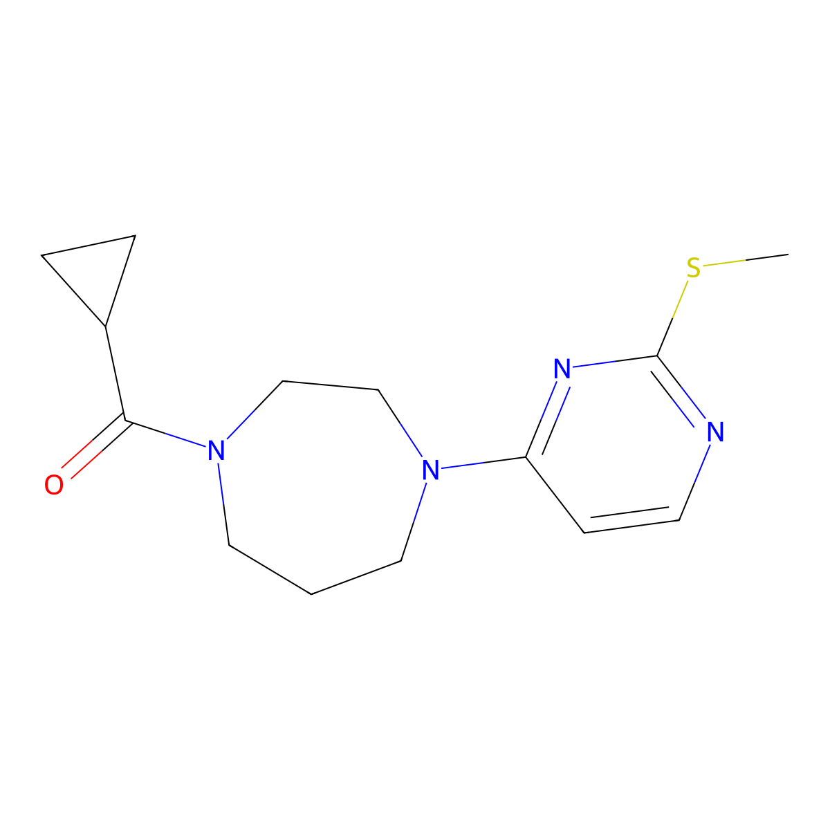 1-Cyclopropanecarbonyl-4-[2-(methylsulfanyl)pyrimidin-4-yl]-1,4-diazepane molecular structure, CAS 2877687-53-9