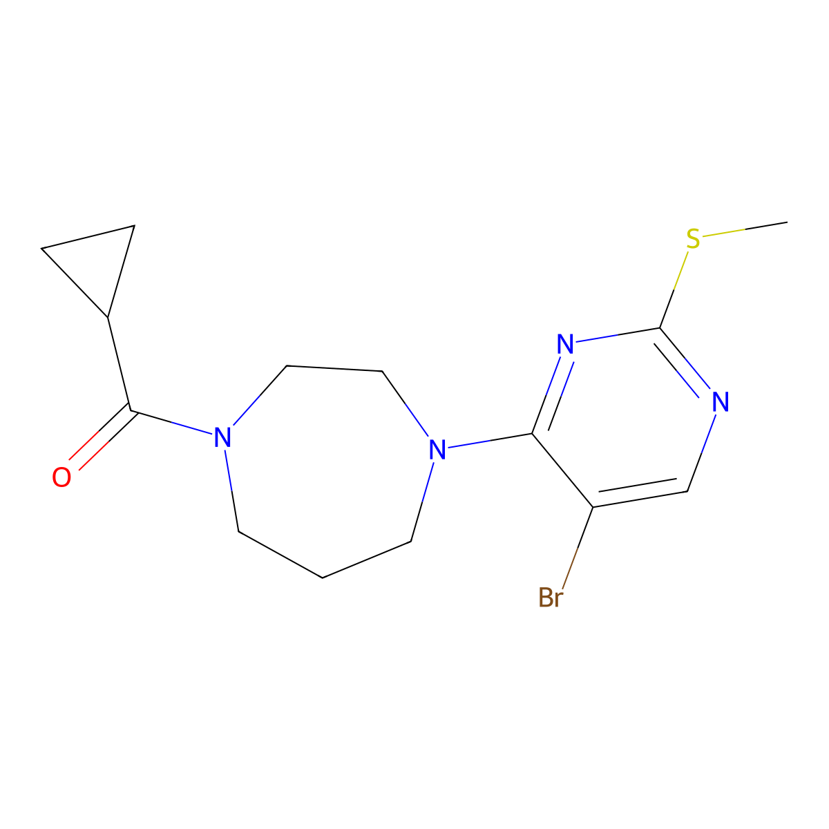 1-[5-Bromo-2-(methylsulfanyl)pyrimidin-4-yl]-4-cyclopropanecarbonyl-1,4-diazepane molecular structure, CAS 2877687-55-1