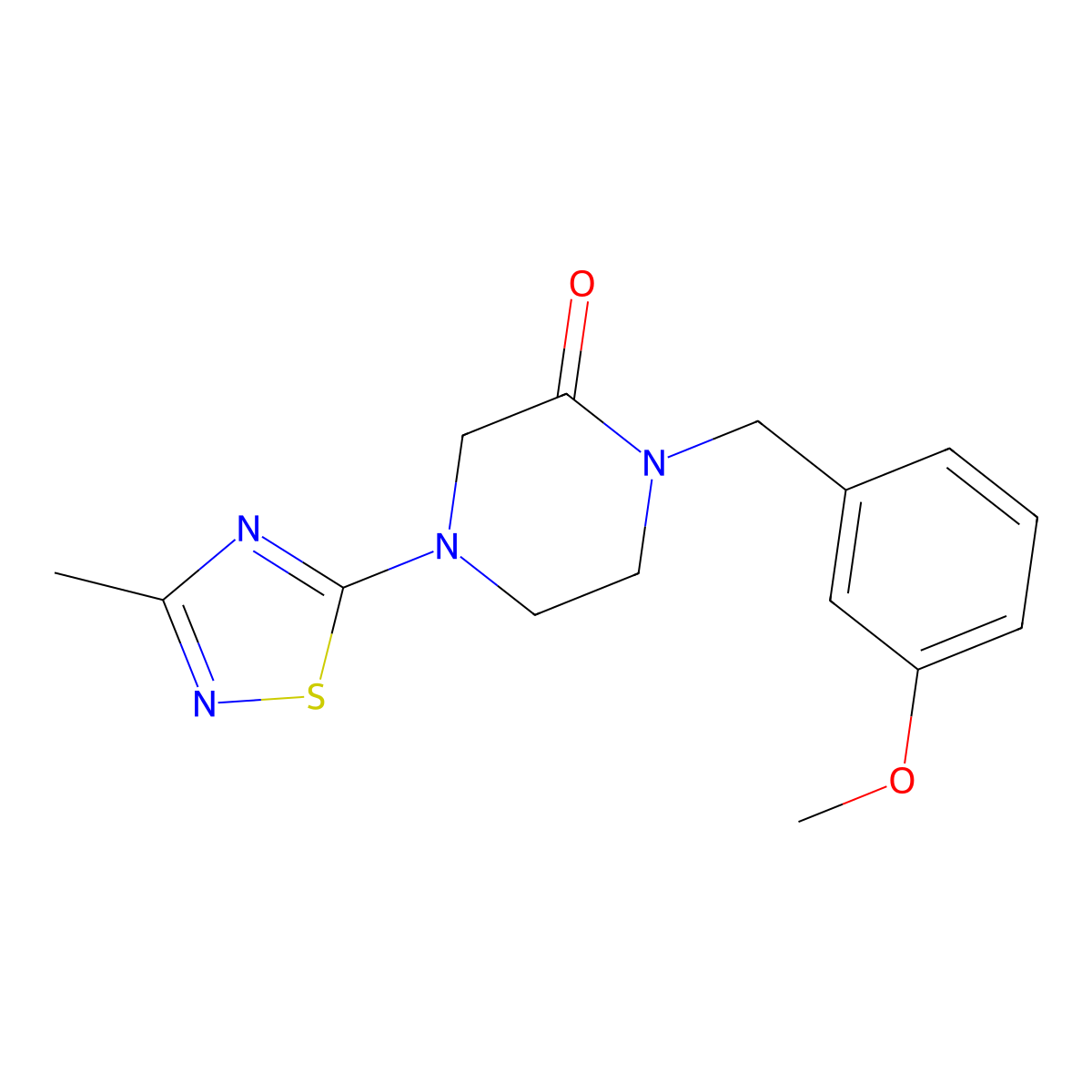 1-[(3-Methoxyphenyl)methyl]-4-(3-methyl-1,2,4-thiadiazol-5-yl)piperazin-2-one molecular structure, CAS 2877687-62-0
