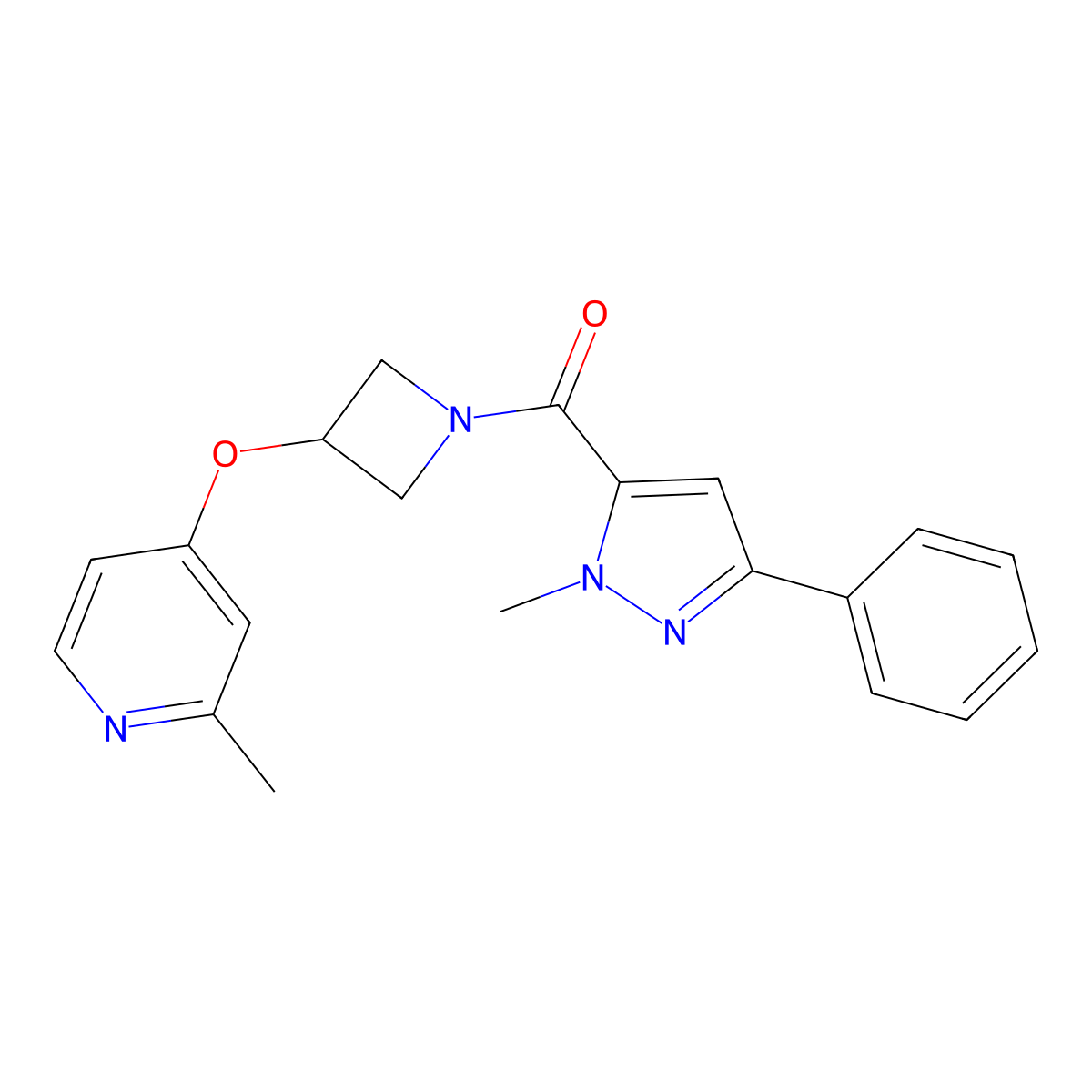 2-methyl-4-{[1-(1-methyl-3-phenyl-1H-pyrazole-5-carbonyl)azetidin-3-yl]oxy}pyridine molecular structure, CAS 2877687-76-6