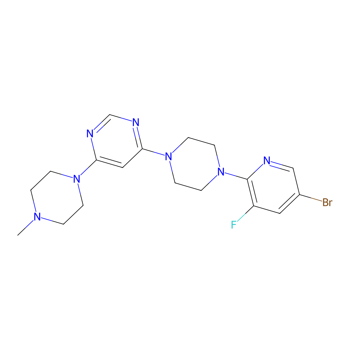 4-[4-(5-Bromo-3-fluoropyridin-2-yl)piperazin-1-yl]-6-(4-methylpiperazin-1-yl)pyrimidine molecular structure, CAS 2877687-84-6