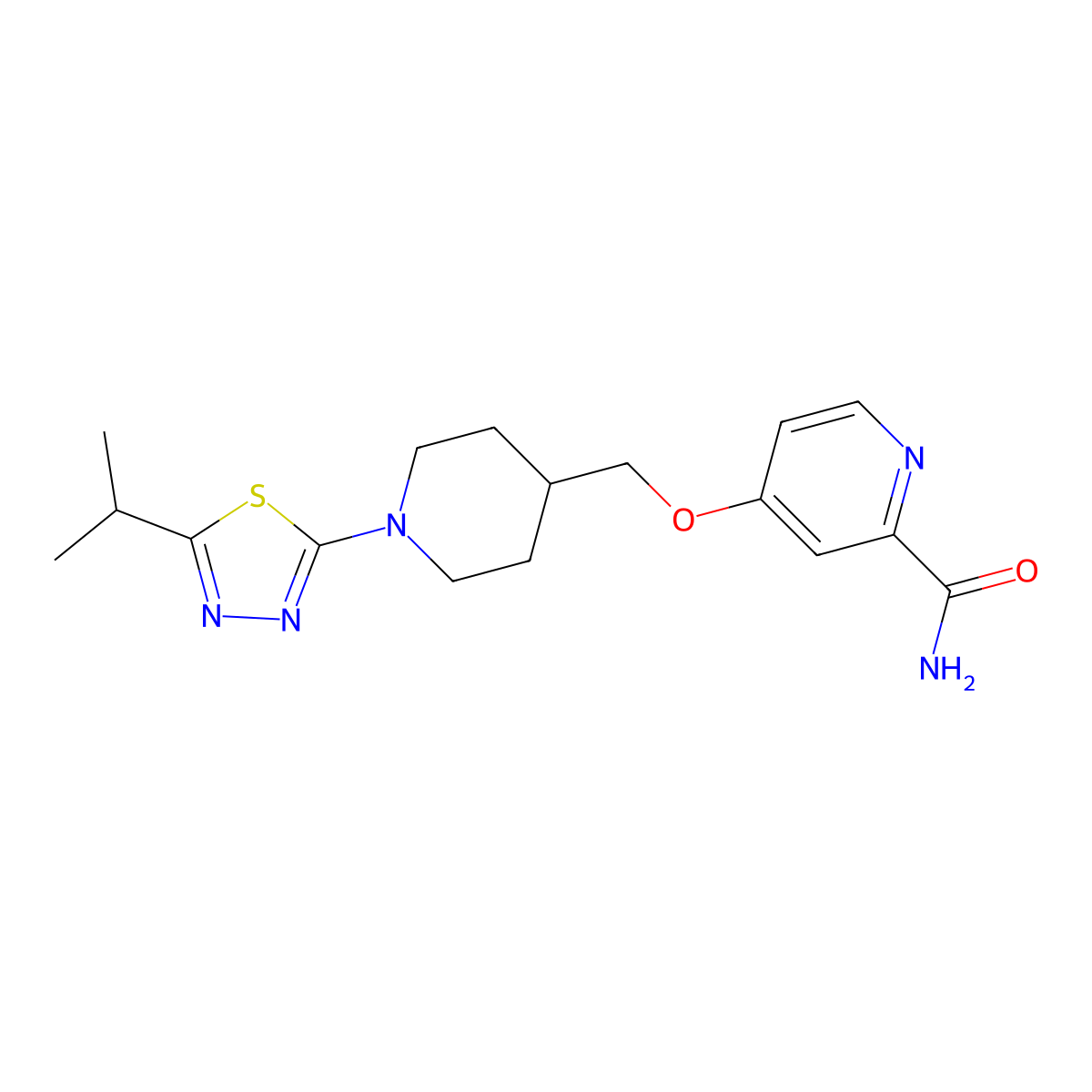 4-({1-[5-(Propan-2-yl)-1,3,4-thiadiazol-2-yl]piperidin-4-yl}methoxy)pyridine-2-carboxamide molecular structure, CAS 2877687-86-8