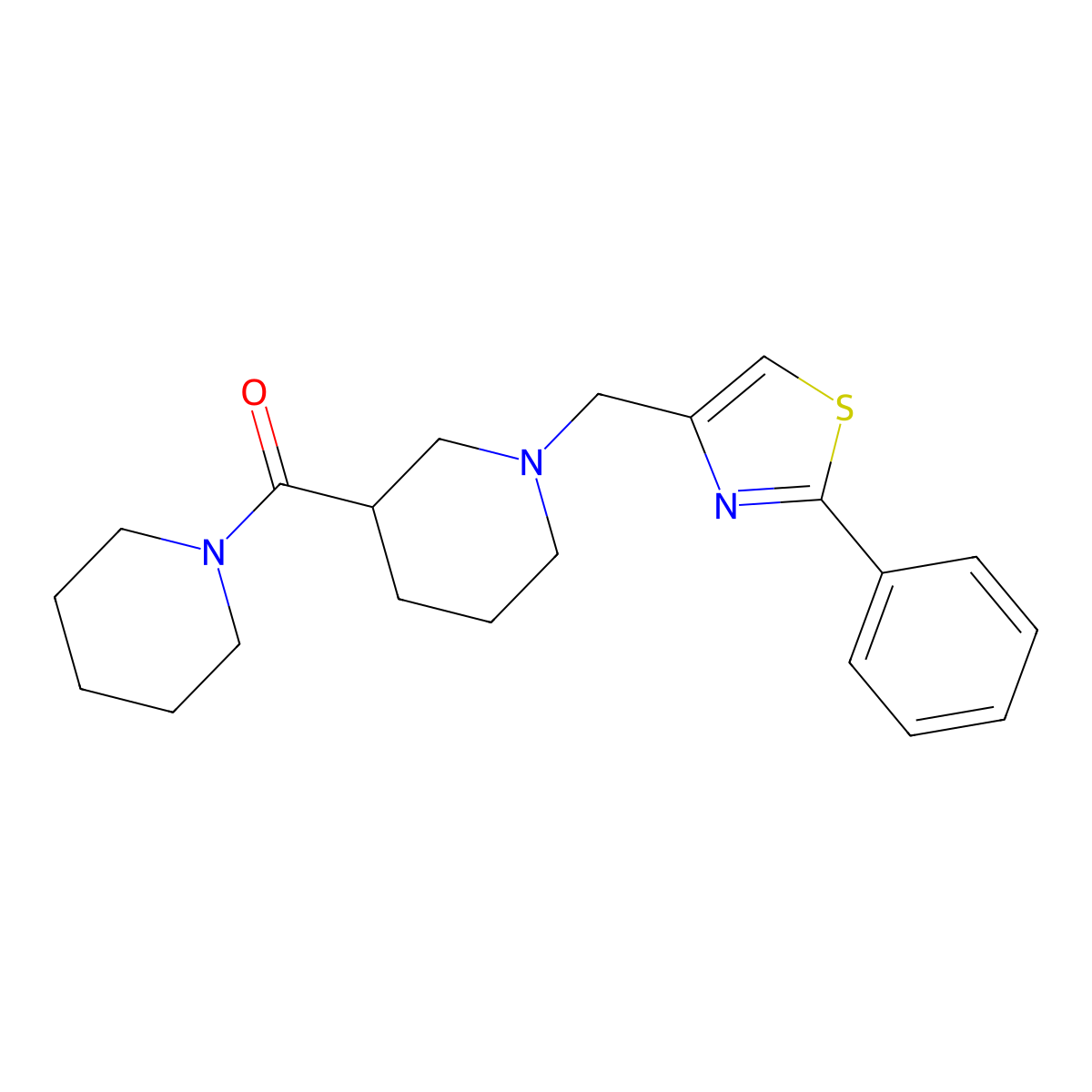 1-[(2-Phenyl-1,3-thiazol-4-yl)methyl]-3-(piperidine-1-carbonyl)piperidine molecular structure, CAS 2877687-92-6