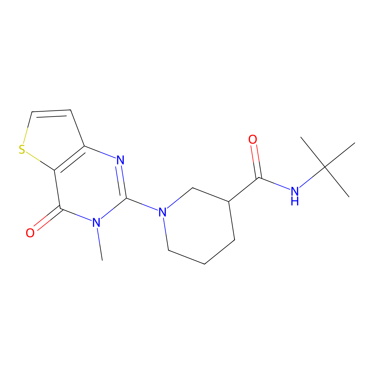 N-tert-butyl-1-{3-methyl-4-oxo-3H,4H-thieno[3,2-d]pyrimidin-2-yl}piperidine-3-carboxamide molecular structure, CAS 2877687-95-9