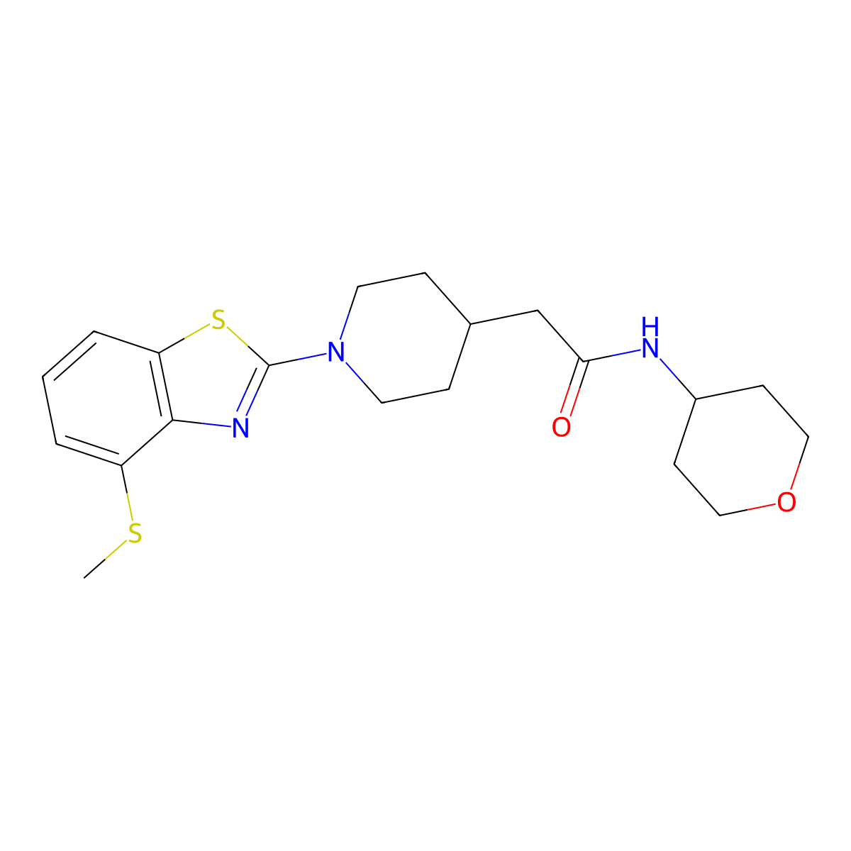 2-{1-[4-(methylsulfanyl)-1,3-benzothiazol-2-yl]piperidin-4-yl}-N-(oxan-4-yl)acetamide molecular structure, CAS 2877687-97-1