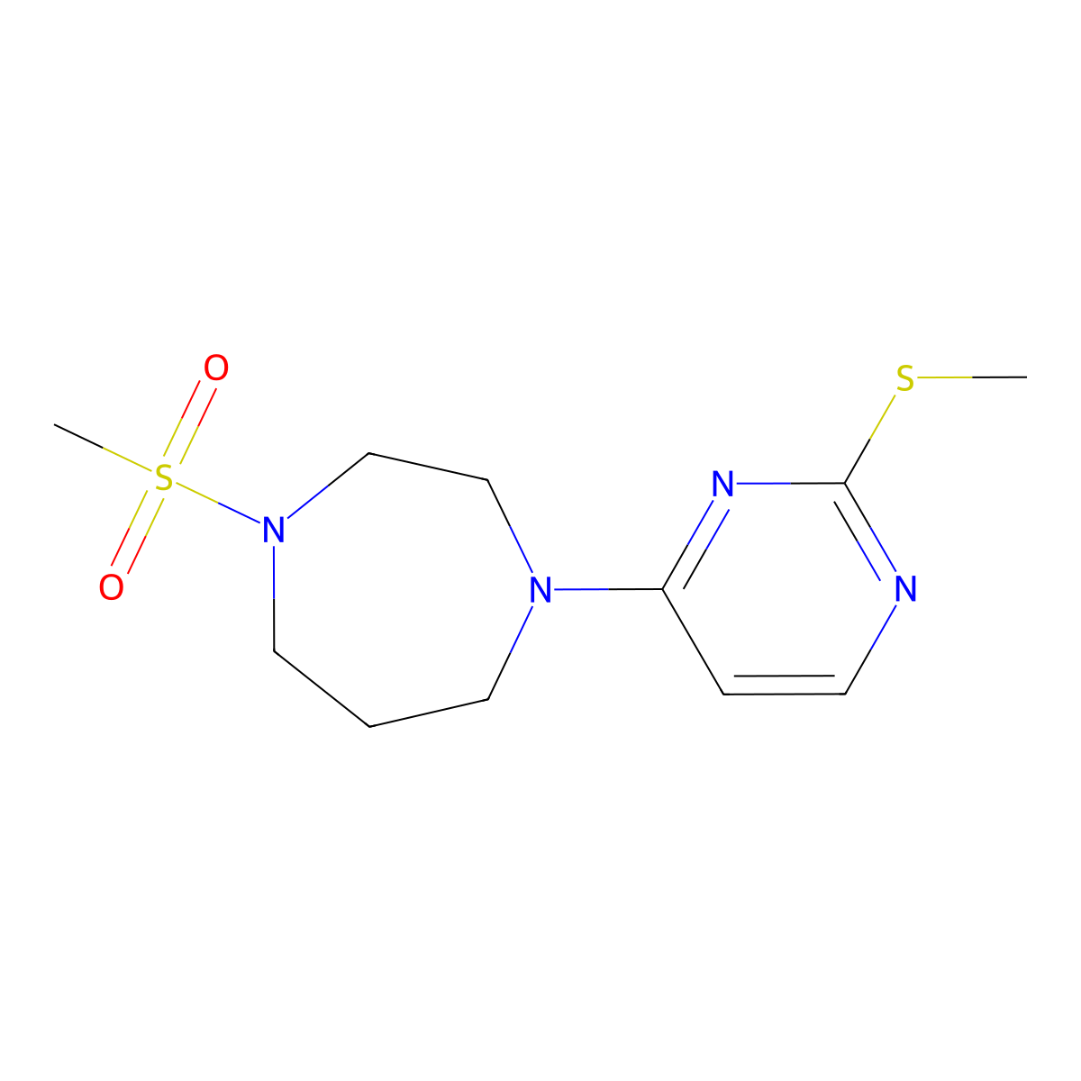 1-Methanesulfonyl-4-[2-(methylsulfanyl)pyrimidin-4-yl]-1,4-diazepane molecular structure, CAS 2877688-01-0