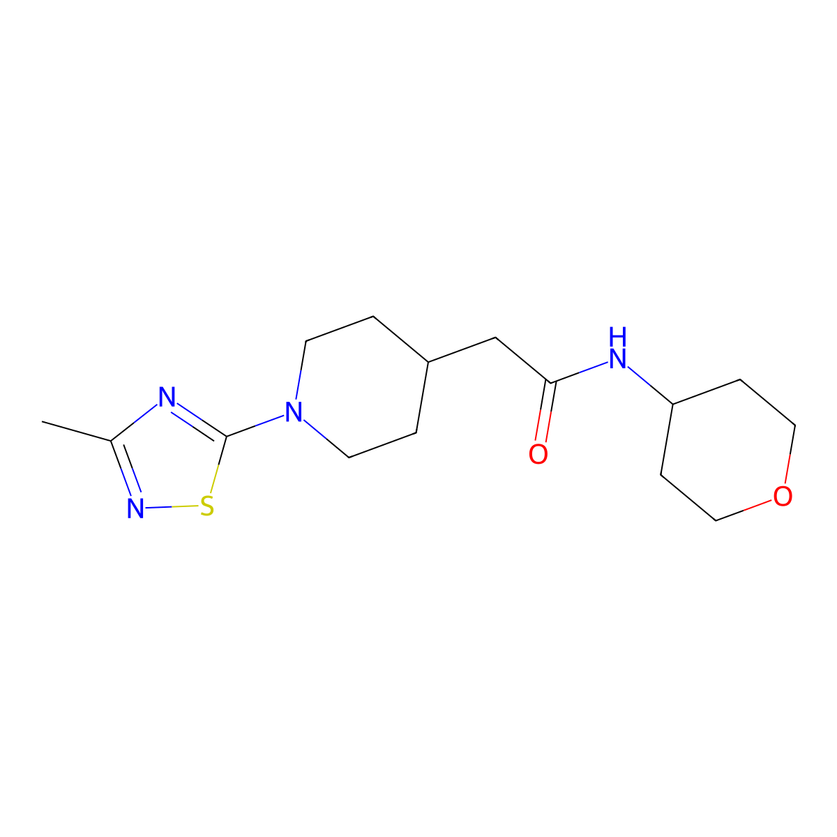 2-[1-(3-methyl-1,2,4-thiadiazol-5-yl)piperidin-4-yl]-N-(oxan-4-yl)acetamide molecular structure, CAS 2877688-06-5