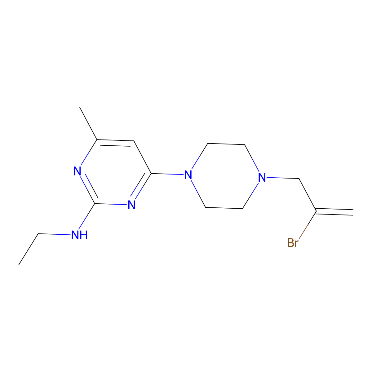 4-[4-(2-bromoprop-2-en-1-yl)piperazin-1-yl]-N-ethyl-6-methylpyrimidin-2-amine molecular structure, CAS 2877688-09-8