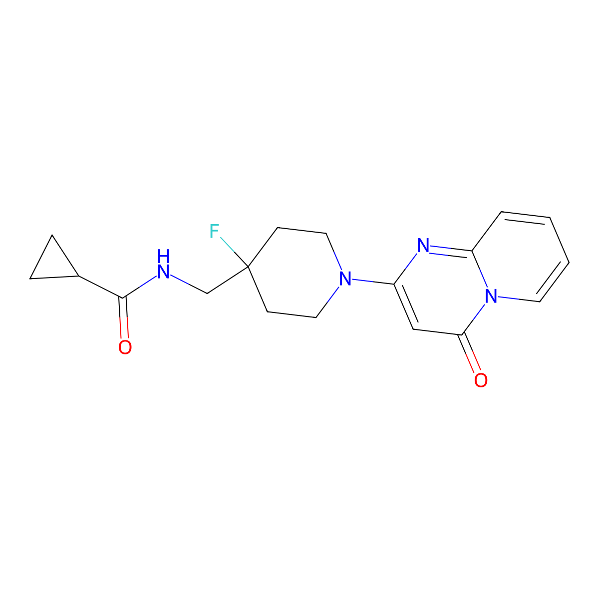 N-[(4-fluoro-1-{4-oxo-4H-pyrido[1,2-a]pyrimidin-2-yl}piperidin-4-yl)methyl]cyclopropanecarboxamide molecular structure, CAS 2877688-11-2