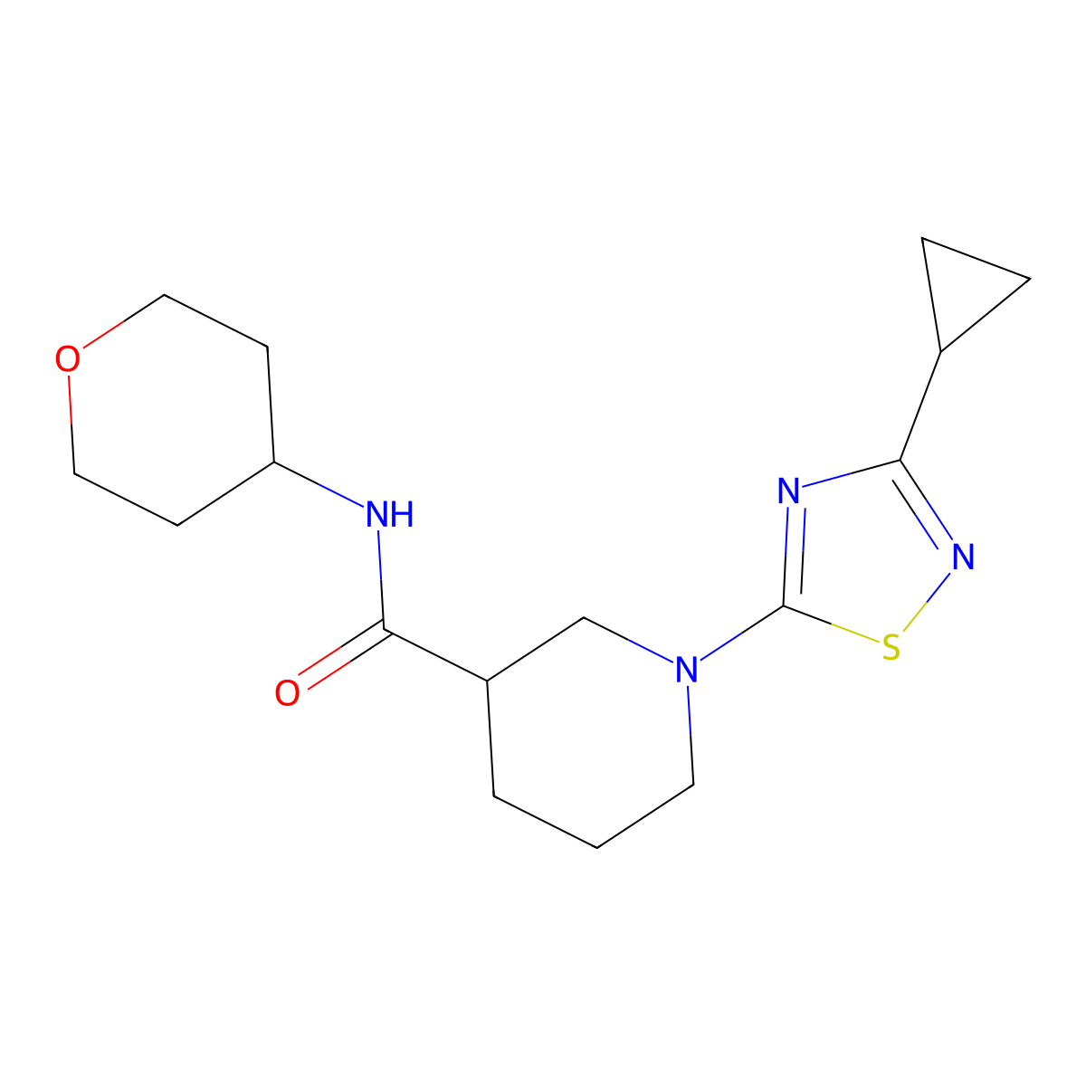 1-(3-cyclopropyl-1,2,4-thiadiazol-5-yl)-N-(oxan-4-yl)piperidine-3-carboxamide molecular structure, CAS 2877688-12-3