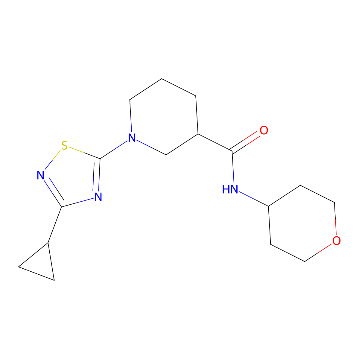 1-(3-cyclopropyl-1,2,4-thiadiazol-5-yl)-N-(oxan-4-yl)piperidine-3-carboxamide molecular structure, CAS 2877688-12-3