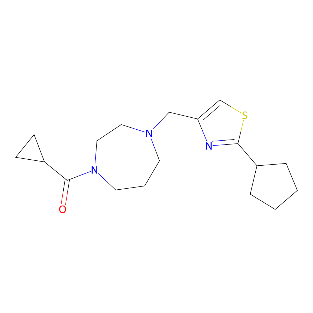 1-[(2-Cyclopentyl-1,3-thiazol-4-yl)methyl]-4-cyclopropanecarbonyl-1,4-diazepane molecular structure, CAS 2877688-15-6