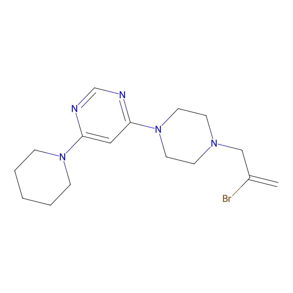 4-[4-(2-Bromoprop-2-en-1-yl)piperazin-1-yl]-6-(piperidin-1-yl)pyrimidine molecular structure, CAS 2877688-19-0