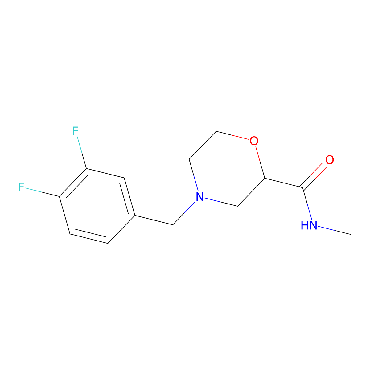 4-[(3,4-difluorophenyl)methyl]-N-methylmorpholine-2-carboxamide molecular structure, CAS 2877688-20-3