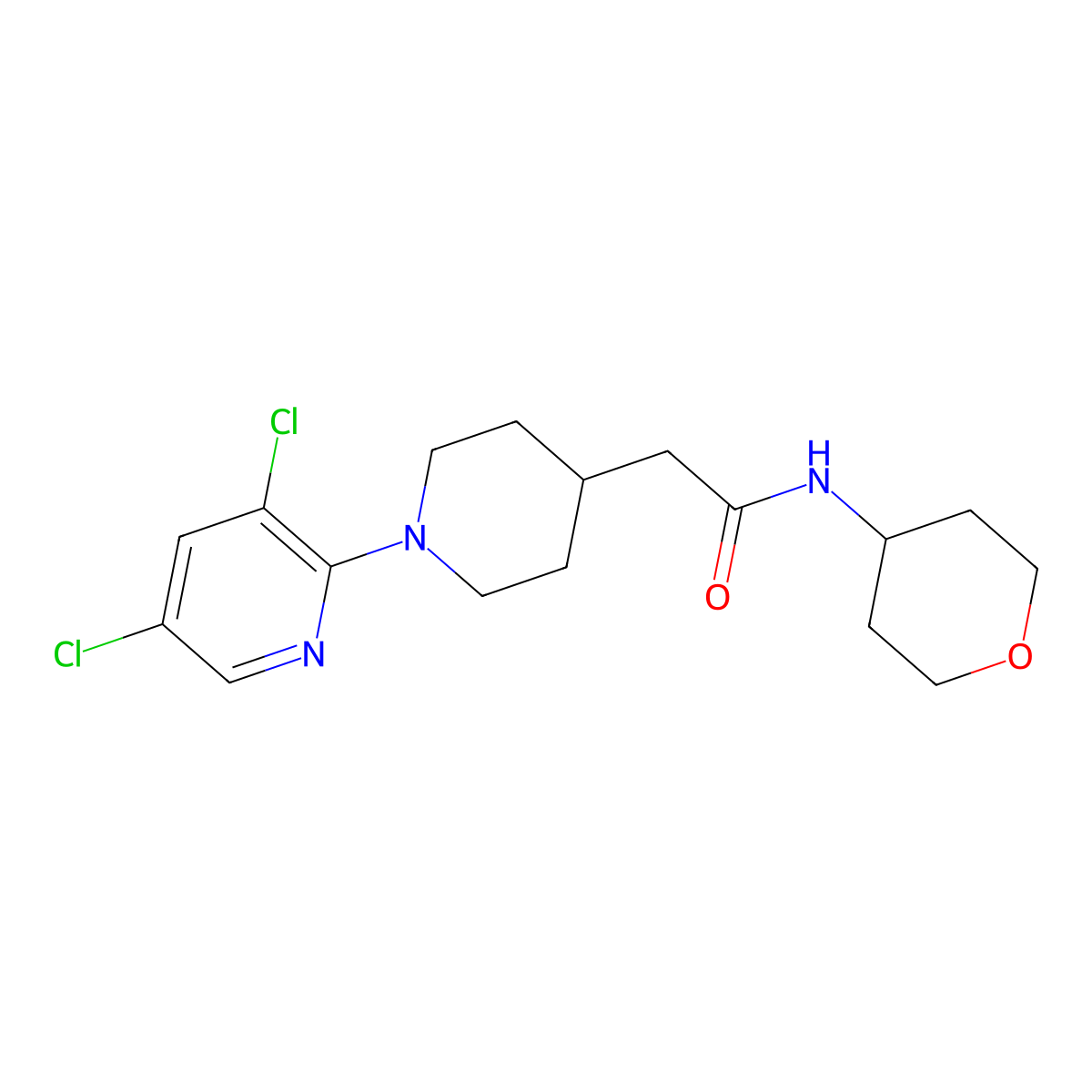 2-[1-(3,5-dichloropyridin-2-yl)piperidin-4-yl]-N-(oxan-4-yl)acetamide molecular structure, CAS 2877688-21-4