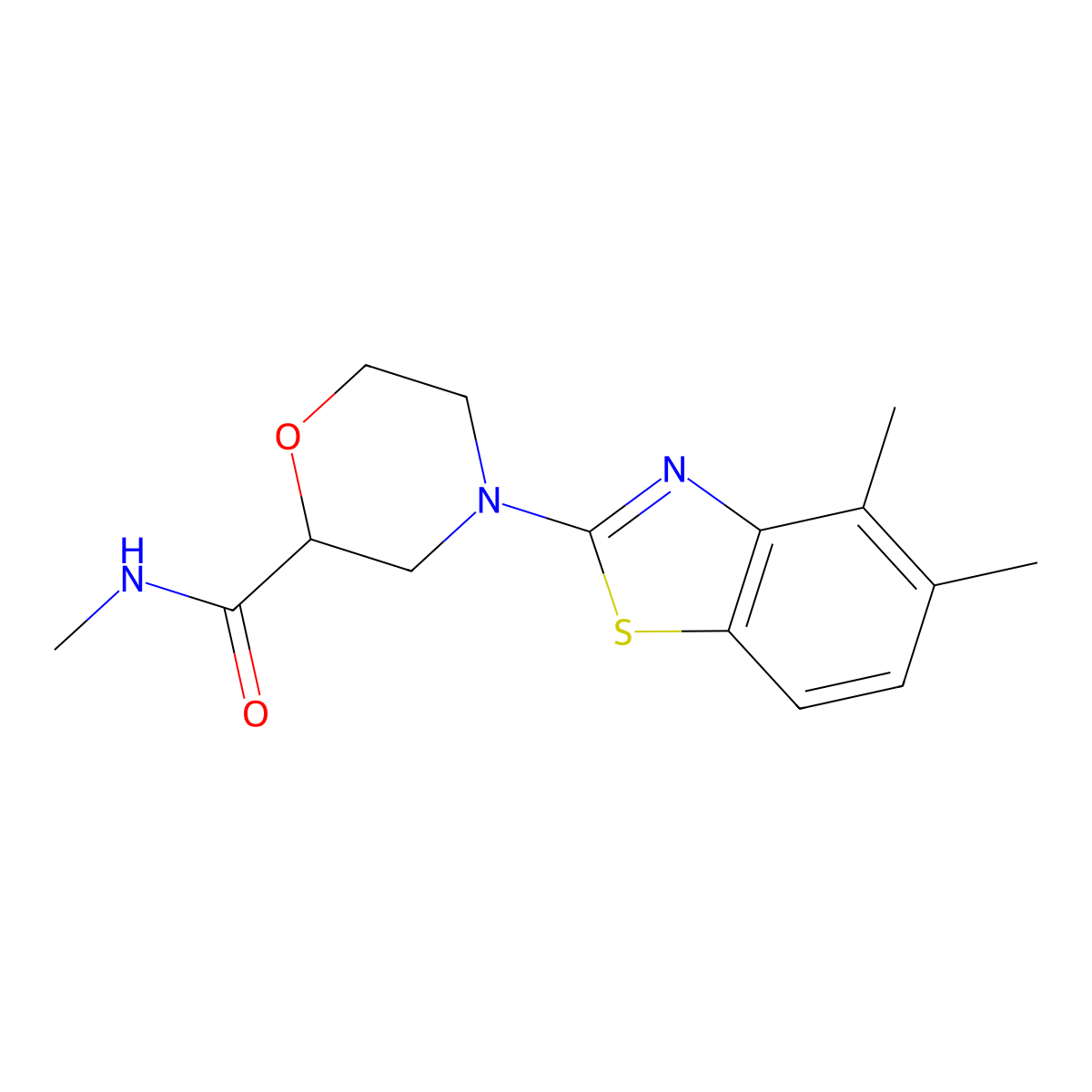 4-(4,5-dimethyl-1,3-benzothiazol-2-yl)-N-methylmorpholine-2-carboxamide molecular structure, CAS 2877688-24-7