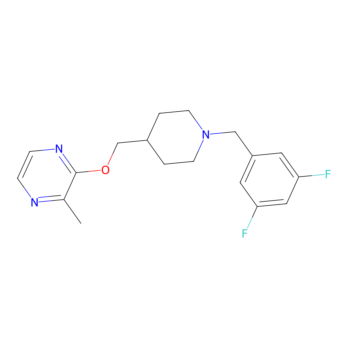2-({1-[(3,5-Difluorophenyl)methyl]piperidin-4-yl}methoxy)-3-methylpyrazine molecular structure, CAS 2877688-25-8
