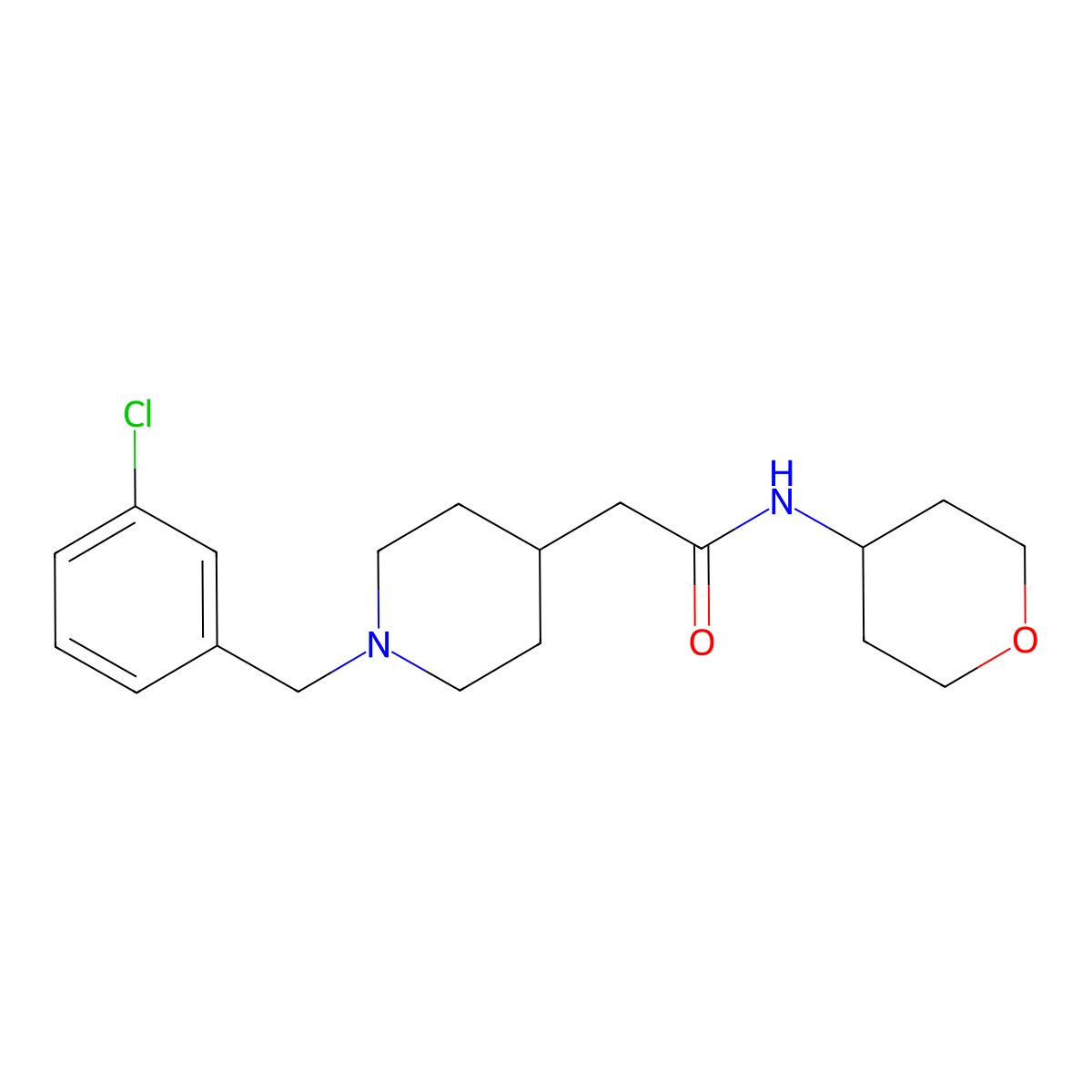 2-{1-[(3-chlorophenyl)methyl]piperidin-4-yl}-N-(oxan-4-yl)acetamide molecular structure, CAS 2877688-27-0