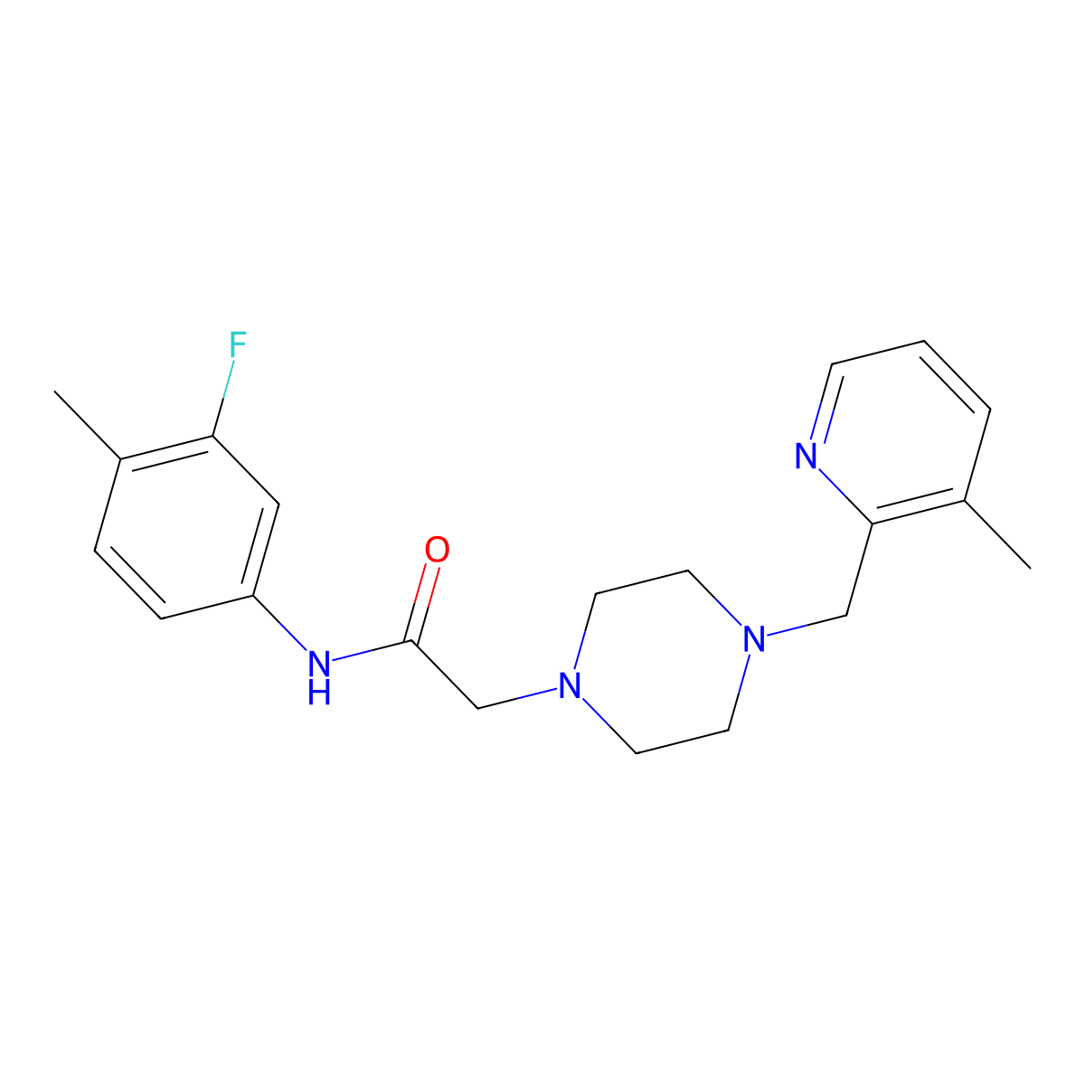 N-(3-fluoro-4-methylphenyl)-2-[4-[(3-methylpyridin-2-yl)methyl]piperazin-1-yl]acetamide molecular structure, CAS 2877688-29-2