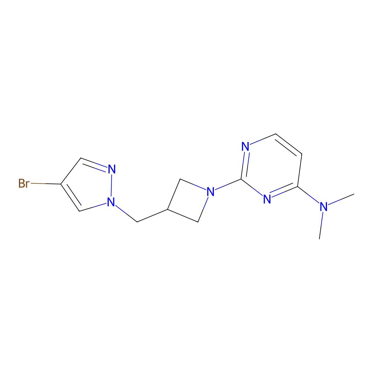 2-{3-[(4-bromo-1H-pyrazol-1-yl)methyl]azetidin-1-yl}-N,N-dimethylpyrimidin-4-amine molecular structure, CAS 2877688-30-5