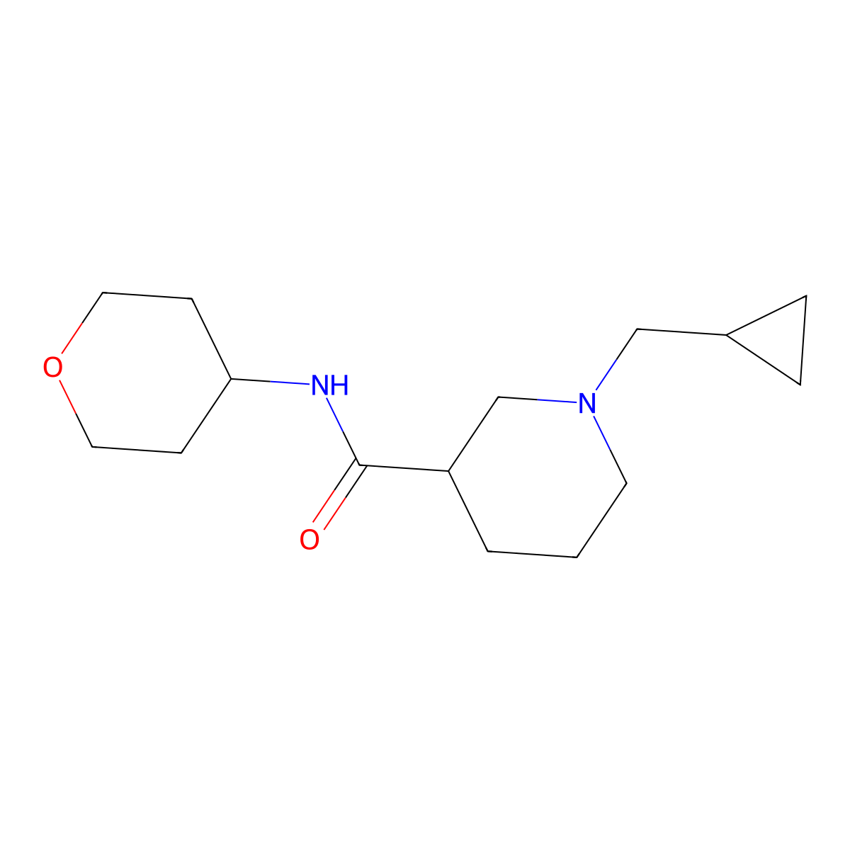1-(cyclopropylmethyl)-N-(oxan-4-yl)piperidine-3-carboxamide molecular structure, CAS 2877688-31-6