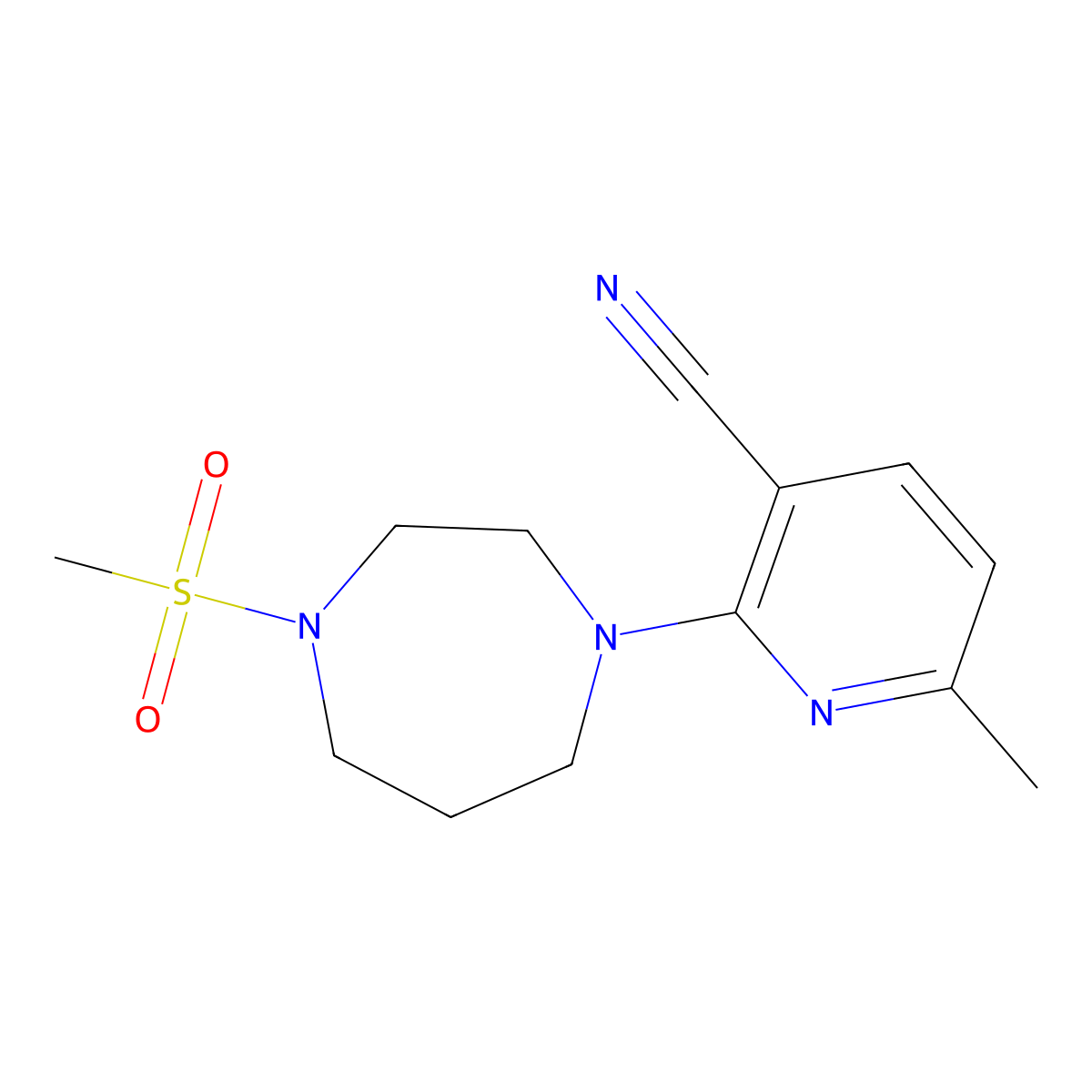 2-(4-Methanesulfonyl-1,4-diazepan-1-yl)-6-methylpyridine-3-carbonitrile molecular structure, CAS 2877688-32-7