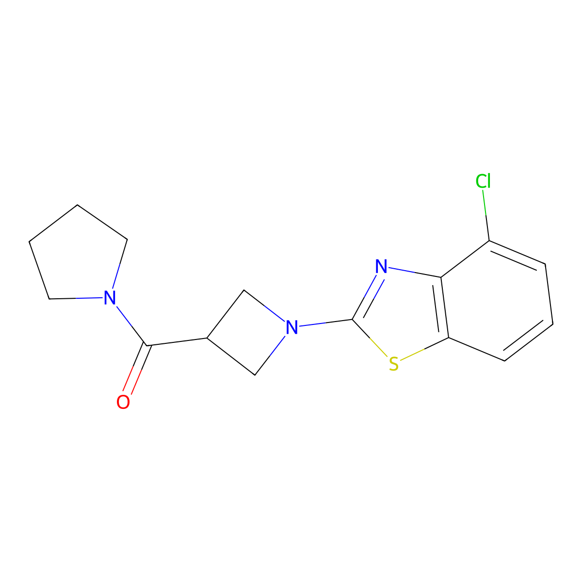 4-Chloro-2-[3-(pyrrolidine-1-carbonyl)azetidin-1-yl]-1,3-benzothiazole molecular structure, CAS 2877688-46-3