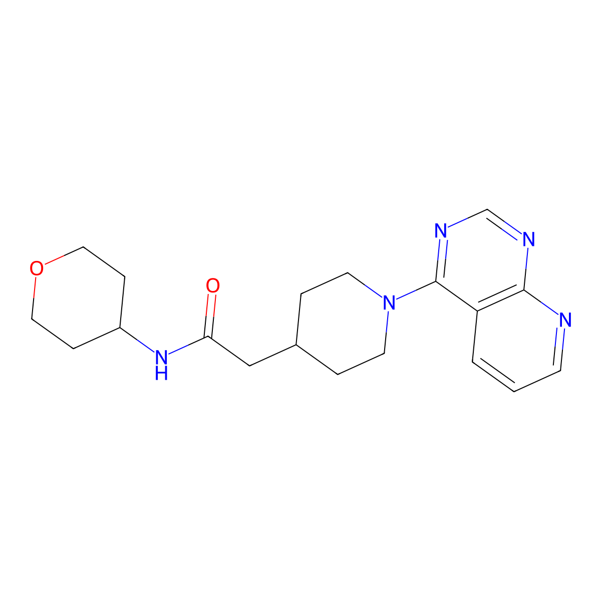 N-(oxan-4-yl)-2-(1-{pyrido[2,3-d]pyrimidin-4-yl}piperidin-4-yl)acetamide molecular structure, CAS 2877688-49-6