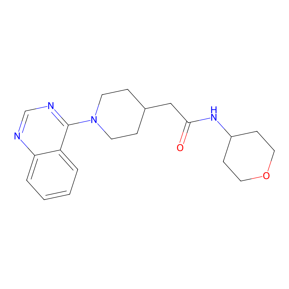 N-(oxan-4-yl)-2-[1-(quinazolin-4-yl)piperidin-4-yl]acetamide molecular structure, CAS 2877688-51-0