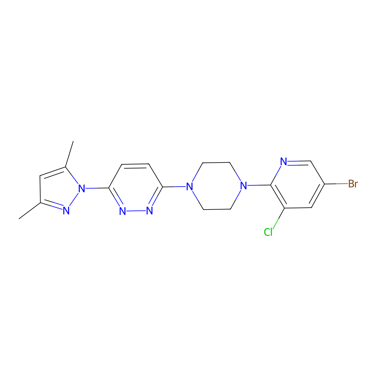 3-[4-(5-bromo-3-chloropyridin-2-yl)piperazin-1-yl]-6-(3,5-dimethyl-1H-pyrazol-1-yl)pyridazine molecular structure, CAS 2877688-53-2