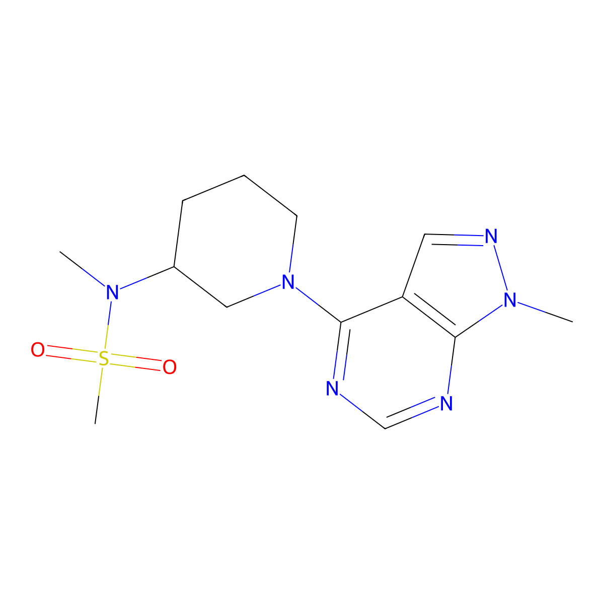 N-methyl-N-(1-{1-methyl-1H-pyrazolo[3,4-d]pyrimidin-4-yl}piperidin-3-yl)methanesulfonamide molecular structure, CAS 2877688-57-6