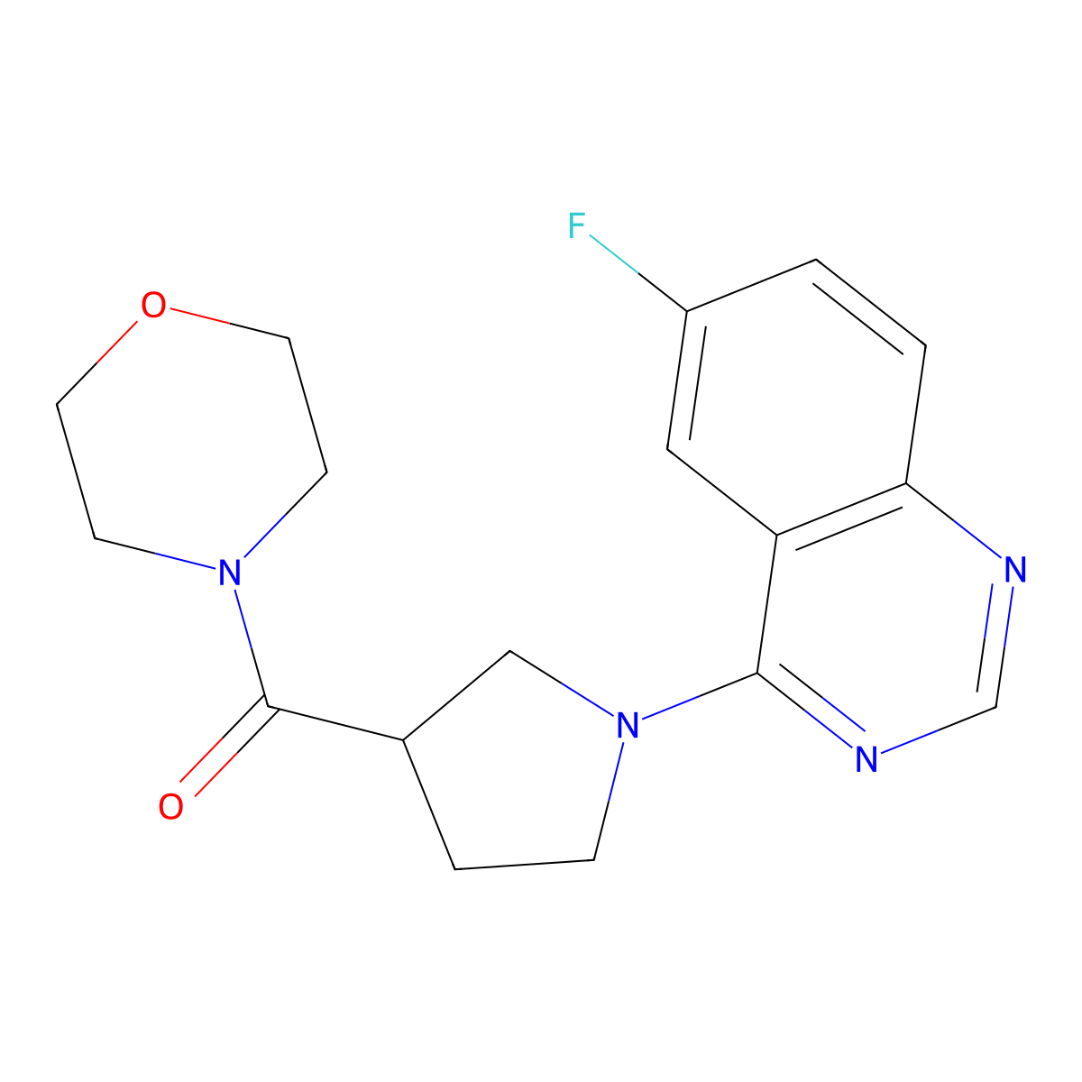 6-Fluoro-4-[3-(morpholine-4-carbonyl)pyrrolidin-1-yl]quinazoline molecular structure, CAS 2877688-58-7