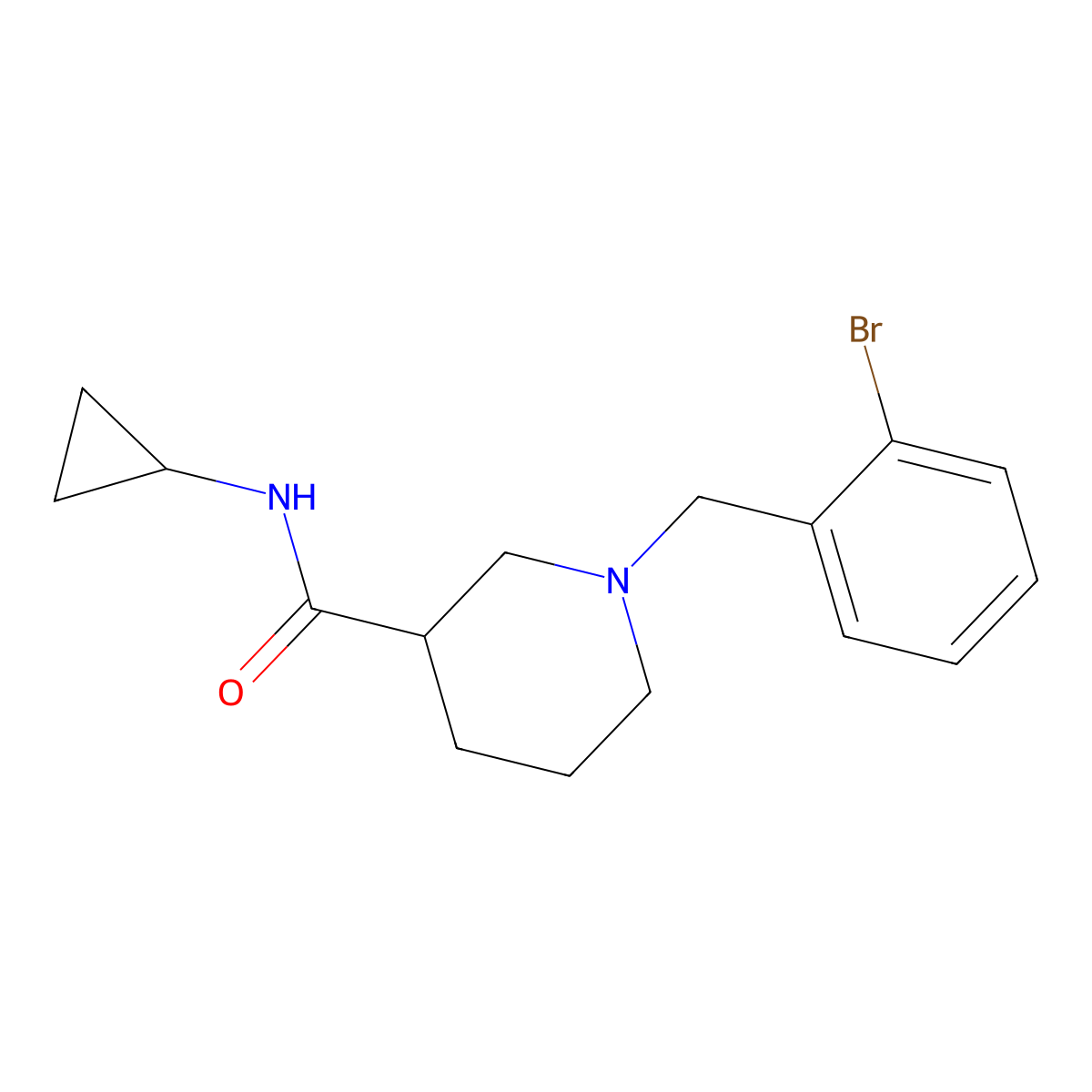 1-[(2-bromophenyl)methyl]-N-cyclopropylpiperidine-3-carboxamide molecular structure, CAS 2877688-60-1