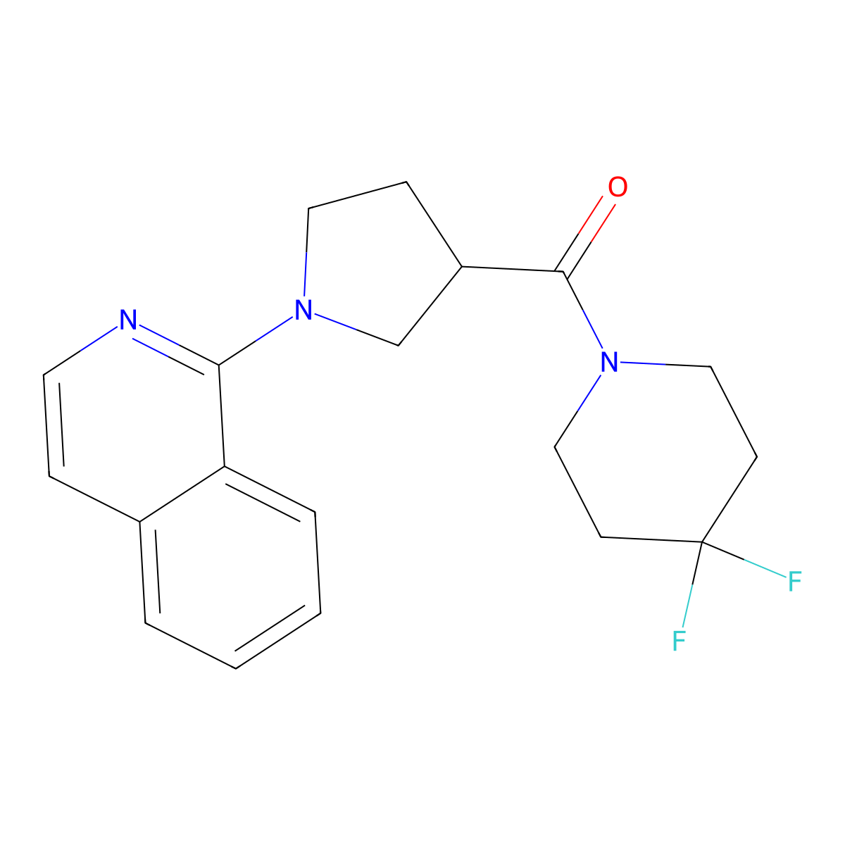 1-[3-(4,4-Difluoropiperidine-1-carbonyl)pyrrolidin-1-yl]isoquinoline molecular structure, CAS 2877688-63-4